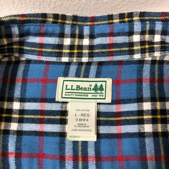 L.L. Bean Soft Cotton brushed Blue Yellow Red Plaid Button Down Shirt L Regular - Picture 11 of 13